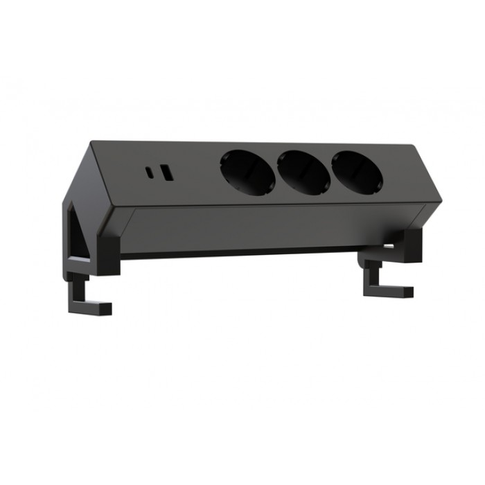 Stekkerdoos Euroseat opbouw 3 voudig USB A+C zwart