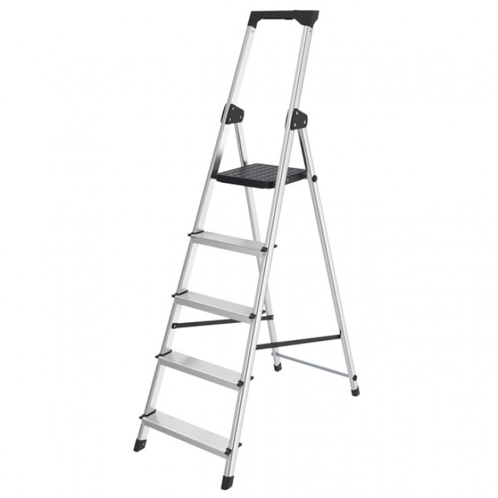 Huishoudtrap BRASQ 5 treden aluminium SLA500 zilver
