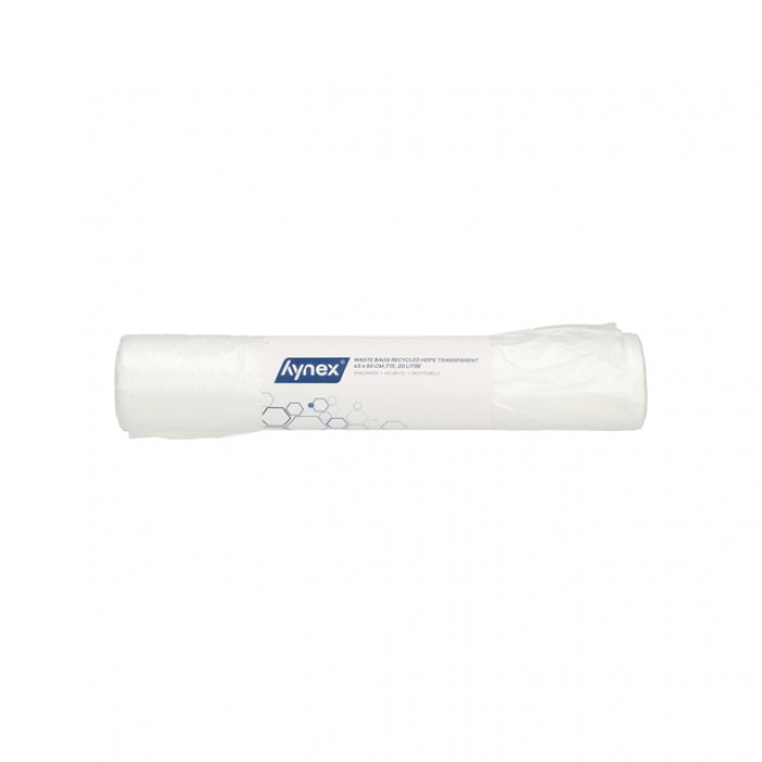 Afvalzak Hynex 45x50cm HDPE recycled T15 20L transparant rol &agrave; 50 stuks