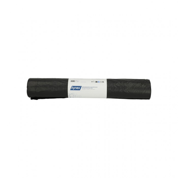 Afvalzak Hynex 60x80cm HDPE recycled T25 60L zwart rol &agrave; 25 stuks