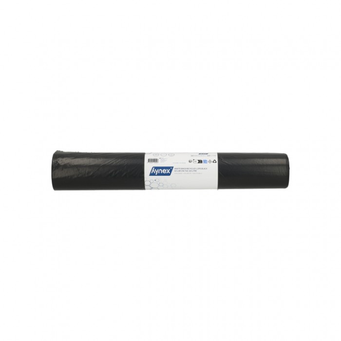 Afvalzak Hynex 60x80cm LDPE recycled T40 60L zwart rol &agrave; 20 stuks