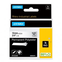 Labeltape Dymo Rhino industrieel polyester 19mm zwart op transparant
