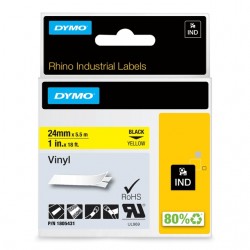 Labeltape Dymo Rhino industrieel vinyl 24mm zwart op geel