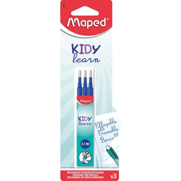 Balpenvulling Maped Kidy uitwisbaar medium blauw blister &agrave; 3 stuks