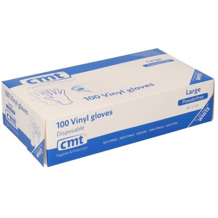 Handschoen CMT L vinyl poedervrij wit 100 stuks