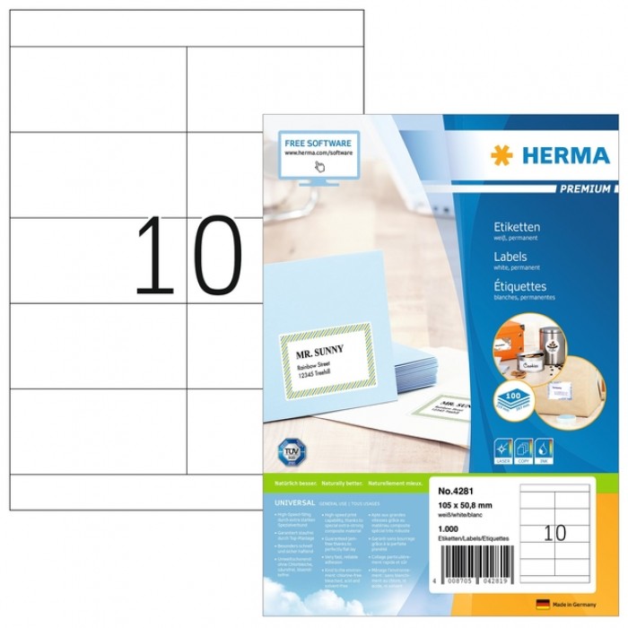 Etiket HERMA 4281 105x50.8mm premium wit 1000 stuks