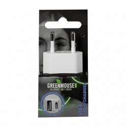 Oplader Green Mouse USB-C 1x en USB-A 1x wit blisterverpakking