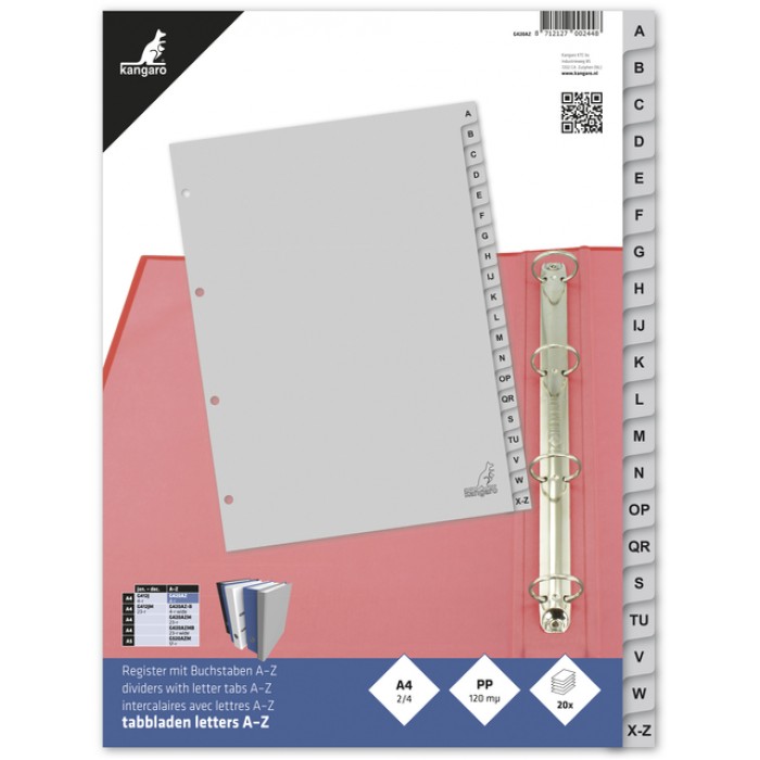 Tabbladen Kangaro 4-gaats G420AZ 20-delig alfabet grijs PP