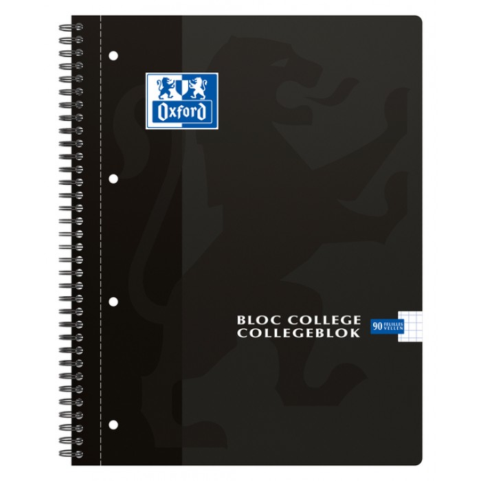 Collegeblok Oxford A4+ ruit 5x5mm 4-gaats 180 pagina's 80gr zwart