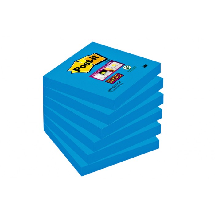 Memoblok Post-it 654 Super Sticky 76x76mm blauw