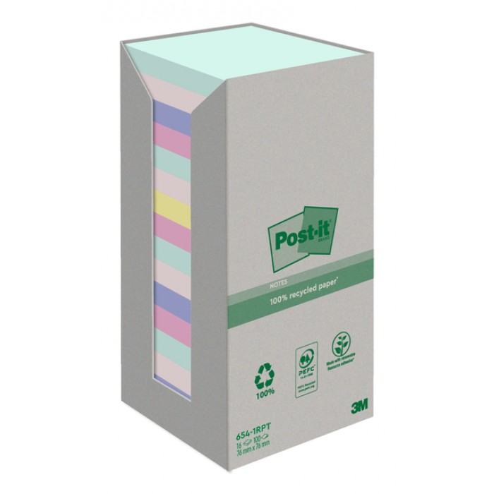 Memoblok Post-it 654-RTP 76x76mm recycled rainbow pastel