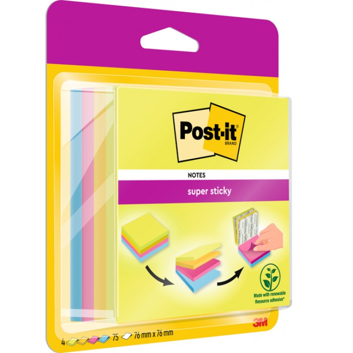 Memoblok Post-it 2014 Super Sticky 76x76mm smart kubus Rio