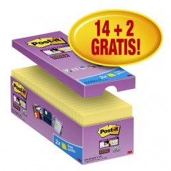 Memoblok Post-it 654 Super Sticky 76x76mm geel 14+2 gratis