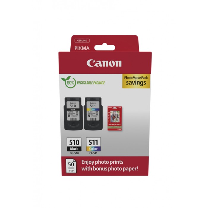 Inktcartridge Canon PG-510 CL-511 zw + kl + papier