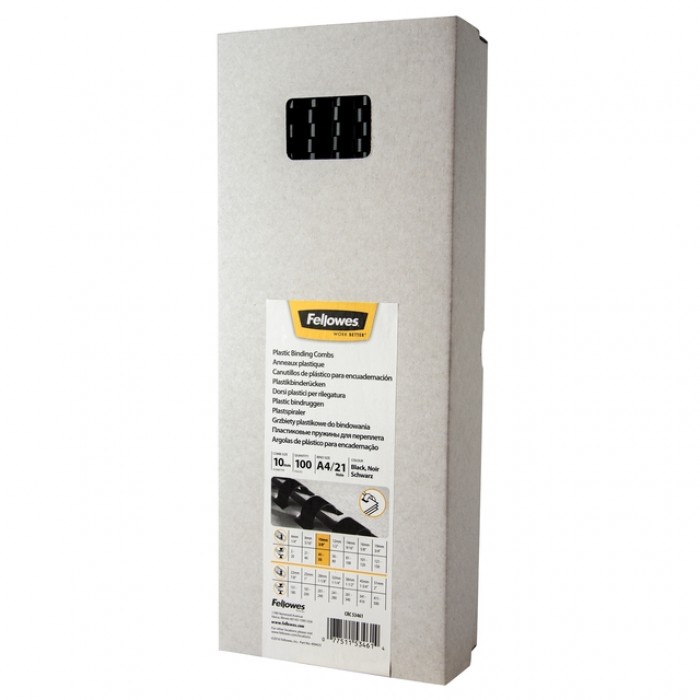 Bindrug Fellowes 10mm 21rings A4 zwart 100 stuks
