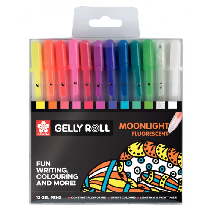 Gelschrijver Sakura Gelly Roll Moonlight fluorescent set à 12 kleuren