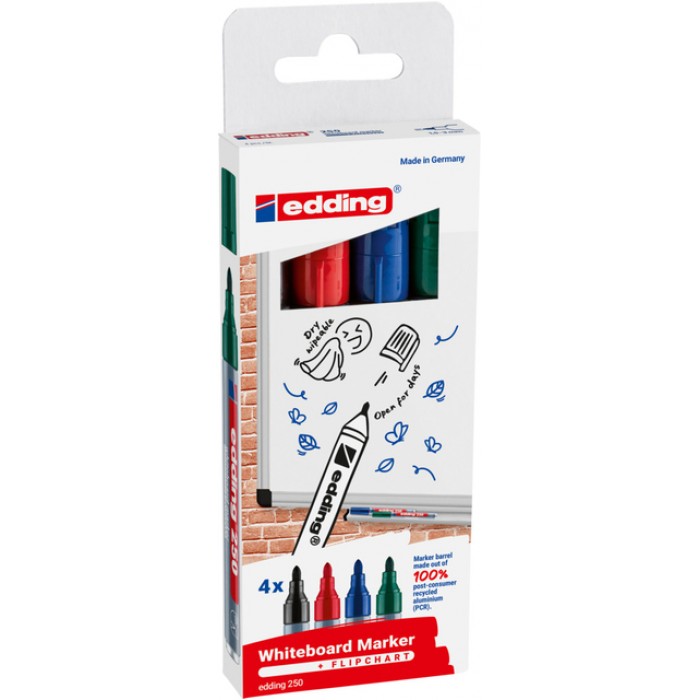 Whiteboardmarker edding 250 rond 1.5-3mm assorti 4 stuks