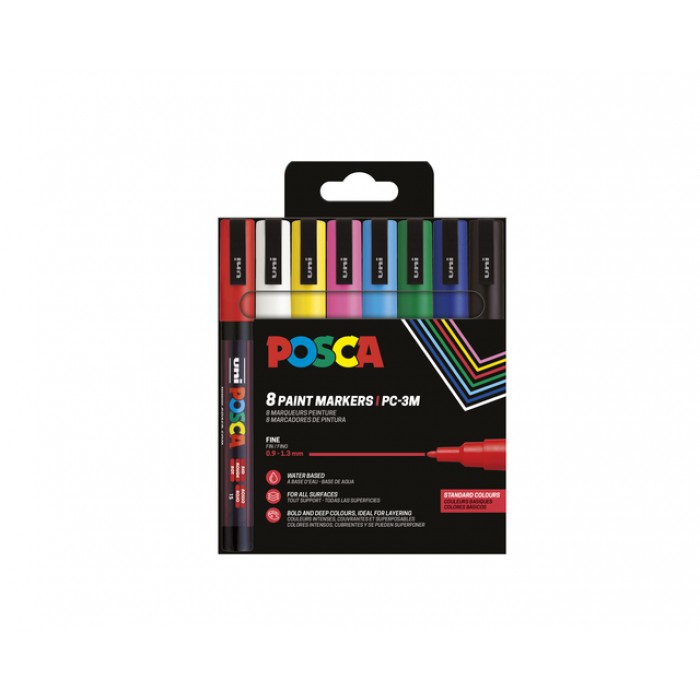 Paintmarker Uni POSCA PC3M fijn assorti set &agrave; 8 stuks