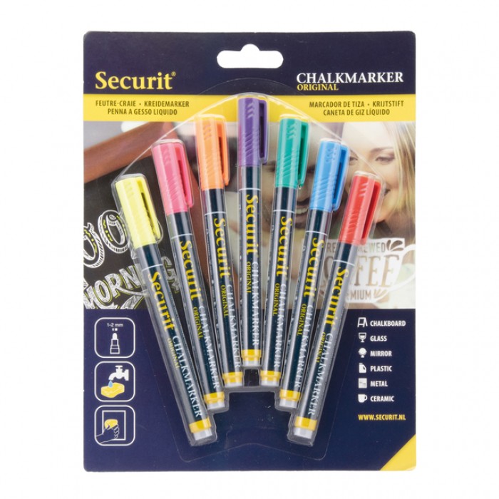Krijtstift Securit SMA-100 rond ass 1-2mm blister &agrave; 7 stuks
