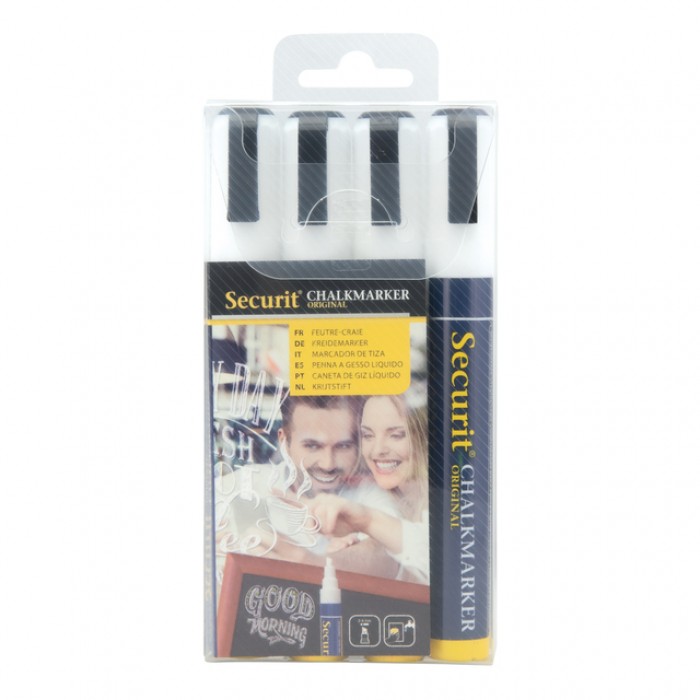 Krijtstift Securit SMA-510 schuin wit 2-6mm blister &agrave; 4 stuks