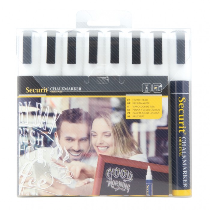 Krijtstift Securit SMA-510 schuin wit 2-6mm blister &agrave; 8 stuks