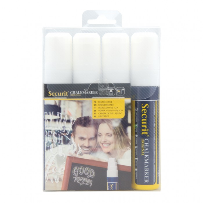 Krijtstift Securit SMA-720 blok wit 7-15mm blister &agrave; 4 stuks