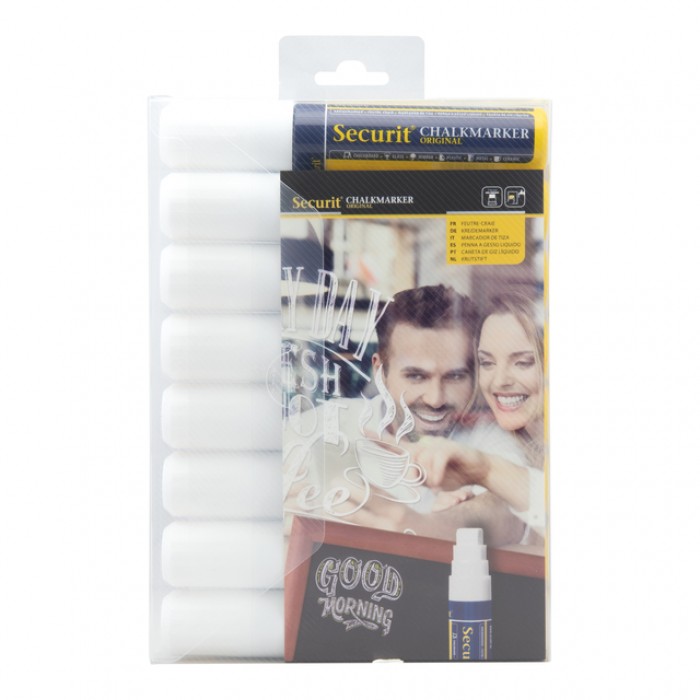 Krijtstift Securit SMA-720 blok wit 7-15mm blister &agrave; 8 stuks