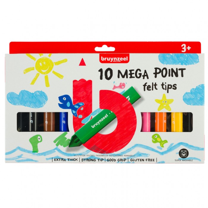 Viltstift Bruynzeel Kids Mega Point set à 10 kleuren