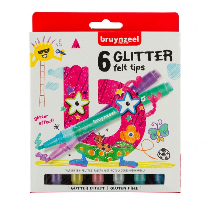 Viltstift Bruynzeel Kids Glitter set à 6 kleuren