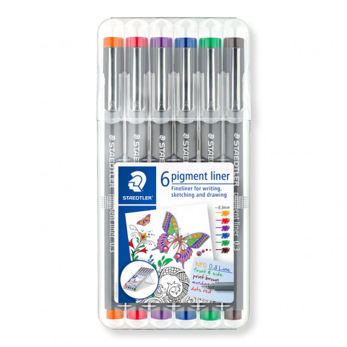 Fineliner Staedtler Pigment 308 0.3mm set &agrave; 6st assorti
