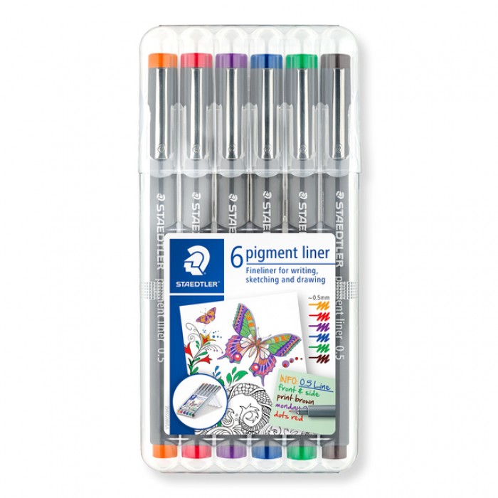 Fineliner Staedtler Pigment 308 assorti 0.5mm set &agrave; 6st assorti