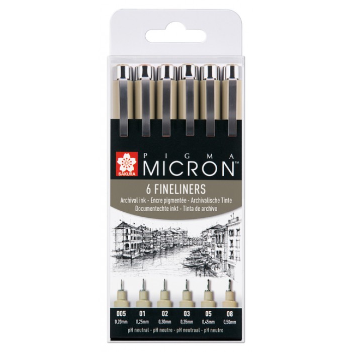 Fineliner Sakura pigma micron set 6stuks zwart