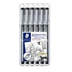Fineliner Staedtler Pigment 308 zwart set 4+2 gratis