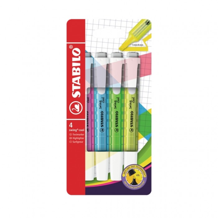 Markeerstift STABILO Swing cool 275/4 assorti etui &agrave; 4 stuks