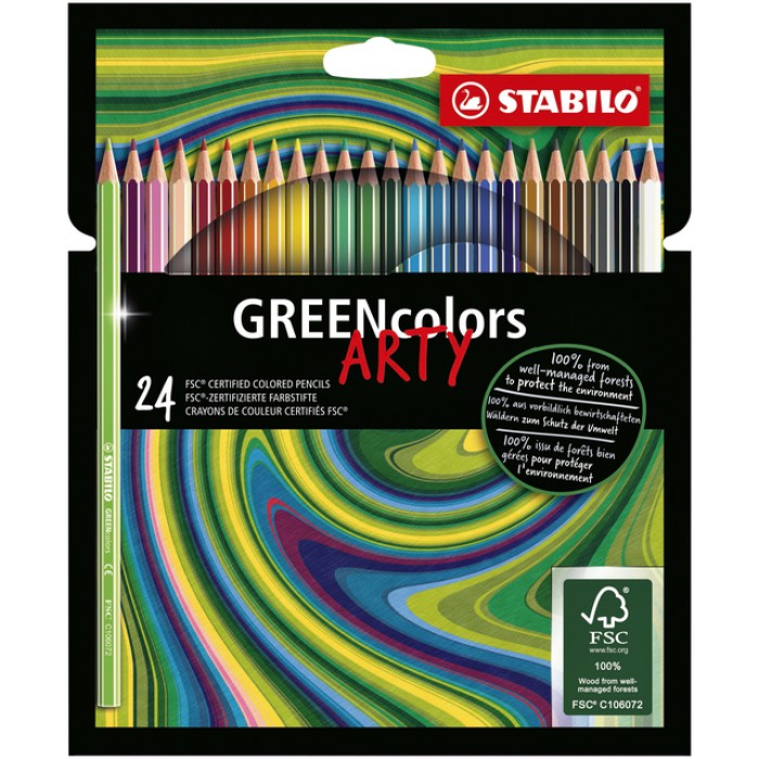 Kleurpotloden STABILO 6019 GREENcolors Arty assorti etui à 24 stuks