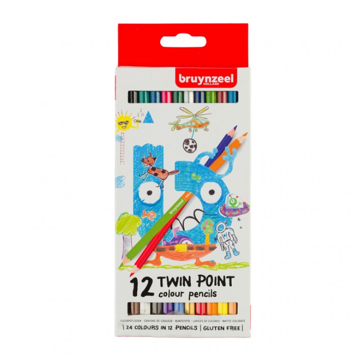 Kleurpotlood Bruynzeel Kids TwinPoint set à 12 stuks assorti