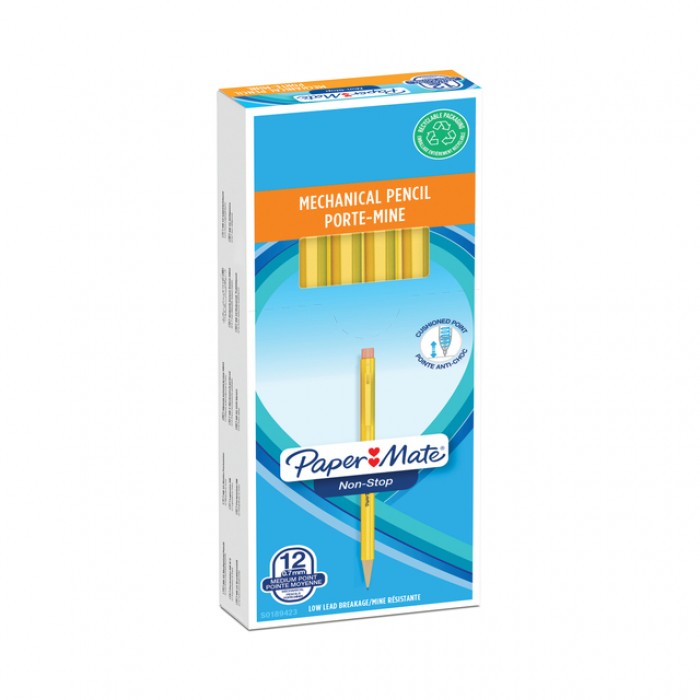 Vulpotlood Paper Mate non stop 0.7mm HB met clip en gum geel