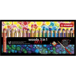 Kleurpotloden STABILO 880 woody 3 in 1 Arty incl puntenslijper en penseel assorti etui  à 18 stuks