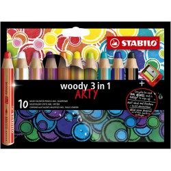 Kleurpotloden STABILO Woody 880/10-1-20 etui à 10 kleuren met puntenslijper