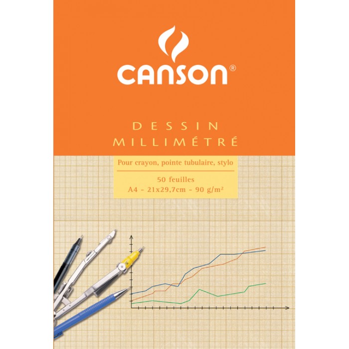 Millimeterpapier Canson bruingeel bedrukt 50vel 90gr A4 wit