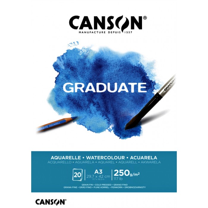 Aquarelblok Canson Graduate A3 250gr 20vel