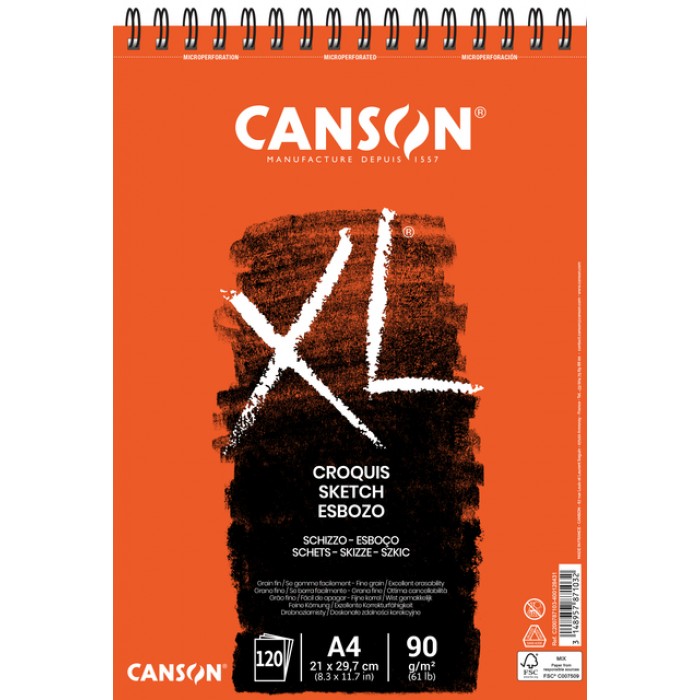 Schetsblok Canson XL Croquuis A4 90gr spiraal 120 vel