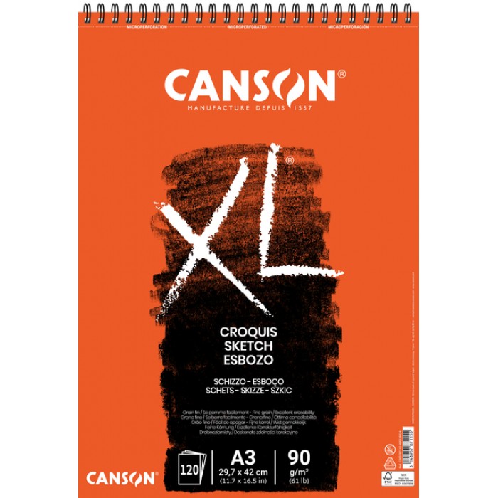 Schetsblok Canson XL Croquuis A3 90gr 120 vel spiraal