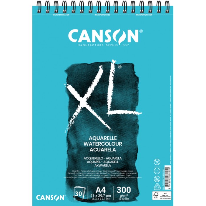 Aquarelblok Canson XL A4 30 vel 300gr spiraal