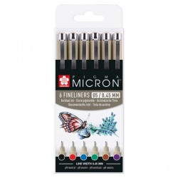 Fineliner Sakura Pigma Micron 05 basic set 6 kleuren