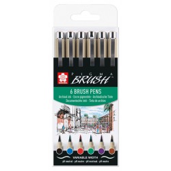 Brushpen Sakura Pigma Brush set á 6 stuks zwart