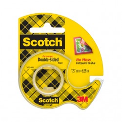 Plakband Scotch 665 12mmx6.3m dubbelzijdig + afroller