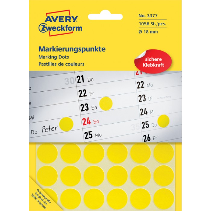 Etiket Avery Zweckform 3377 rond 18mm 1056stuks geel
