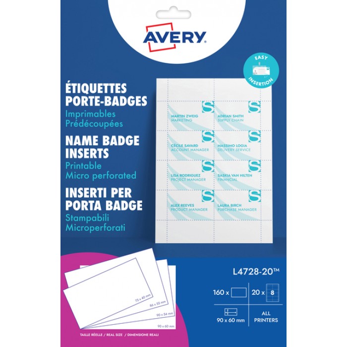 Badgekaart Avery L4728-20 60x90mm microperforatie 20 vel