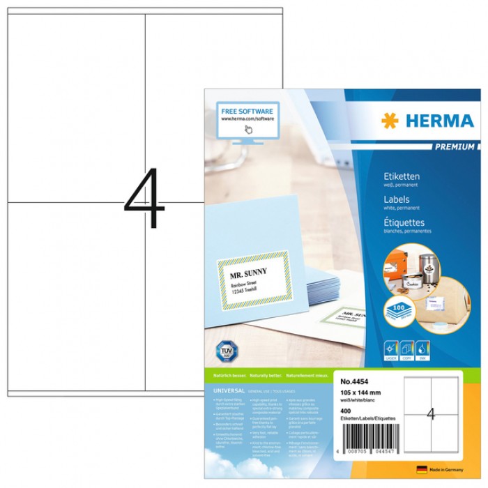 Etiket HERMA 4454 105x144mm premium wit 400stuks